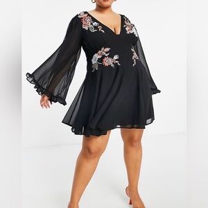 ASOS Curve Black Dress with Floral Embroidery